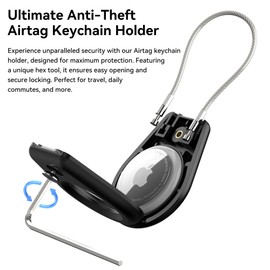 SkyArmor AirTag Secure Holder with Wire Cable, 2 Pack Air Tag Keychain Holders for Key Ring, Keys, Luggage, Backpack, Sturdy Protection Airtag Key Chain Lock Case – Black/White