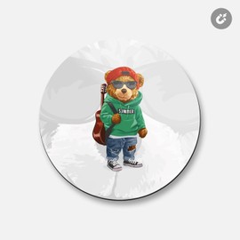 Unbranded Funny Music Bear Animal | 4'' X 4'' Round Decorative Magnet