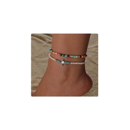 Cubahop 2PCS Bohemian Shell Anklets Bead Shell Ankle Bracelets Summer Turquoise Turtle Foot Accessories Jewelry for Women and Girls (A)