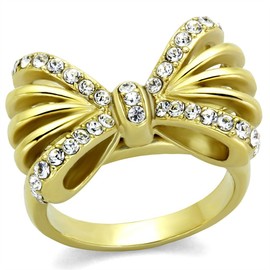 YourJewelleryBox TK2128 BOW STAINLESS STEEL GOLD SIMULATED DIAMOND RING PRETTY CLEAR PAVE SIZE N USA 7