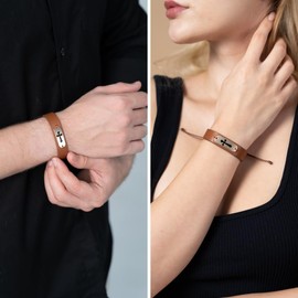 DEARMINE Daily Bible Verse Bracelets, Daily Wearable Scripture Bracelets, Cross Bracelet, Christian Gifts for Women, Men, Catholic Religious Gifts, Easter Basket Stuffers (Leather Cross Bracelet - 3)