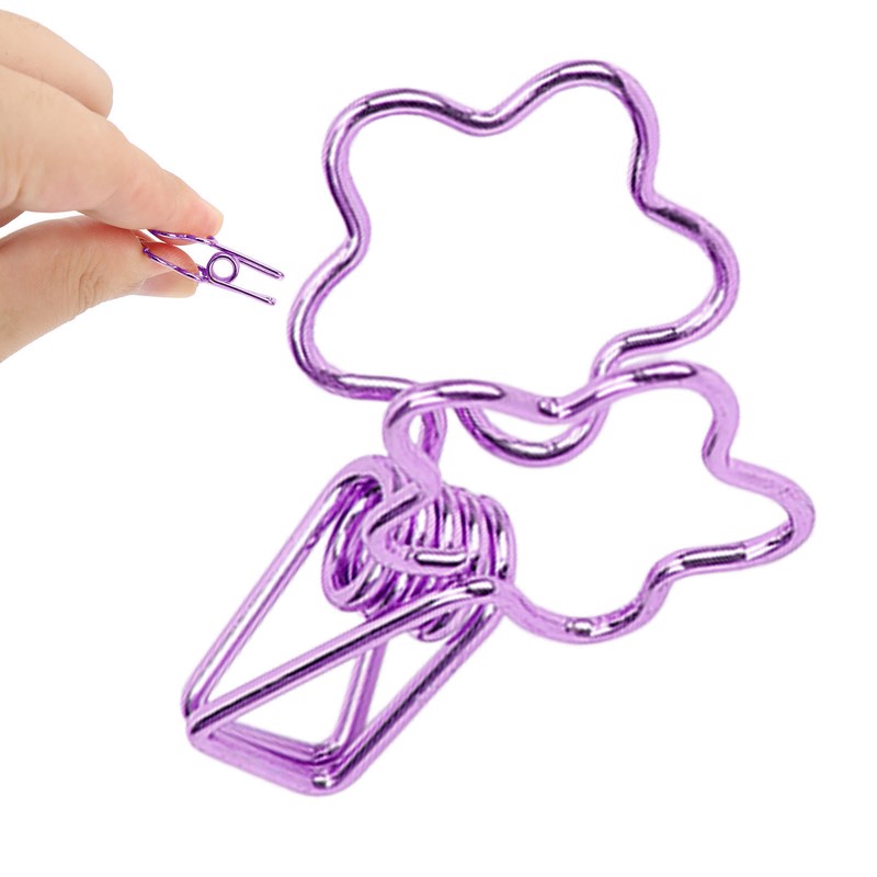 100pcs Binder Clips Cute Flower Shape Metal Hollowed Long Tail