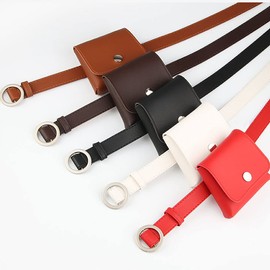 CHROME CRANE BLT036 Women's Leather Belt, Waist Bag, Pouch, Small Storage, Round Buckle, Cute,, 04.camel