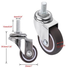 Lowats Furniture Castors with Thread, Pack of 4 Furniture Castors, M6 Thread Swivel Castors for Furniture, Rubber Transport Castors, Heavy Duty Castors for Furniture, Heavy Duty Castors, Furniture