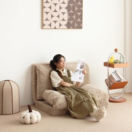 N&V Folding Matress Sofa Bean Bag Bed, Foam Filling Folding Matress Sofa, Includes Removable and Machine Washable Cover, Soft Premium Faux Fur (Small, Champagne)