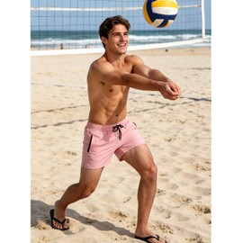 LINMYZAI - Traje de baño delgado de 5 pulgadas, forro de malla con bolsillos con cierre, traje de baño de secado rápido para hombres, XS-2XL, Rosado, XX-Large