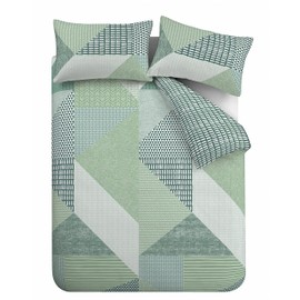 Catherine Lansfield Larsson Geo Reversible Single Duvet Cover Set with Pillowcase Green