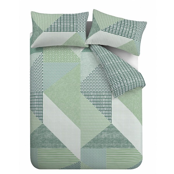 Catherine Lansfield Larsson Geo Reversible Single Duvet Cover Set with Pillowcase Green