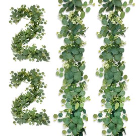 4 Pack Eucalyptus Garland,Artificial Flowers and Leaves Greenery Garlands for Table, Faux Greenery Garland,Wedding Decorations, Party Decorations, Table Mantel Bedroom Wall Decoration