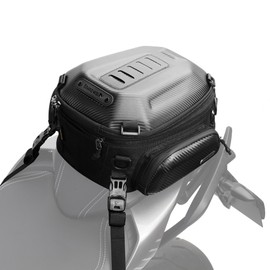 Rhinowalk Motorcycle Tail Bag Expandable Hard Shell Motorcycle Travel Luggage 12L-18L, Waterproof All Weather/Trunk/Rack Bag with Sissy Bar Straps - Carbon Black