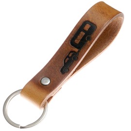 ELBERCRAFT® Leather Keyring Gift for Women or Men Vegetable Tanned Brown with Engraving 12 cm Made in Germany Leather Keychain, caravan, Classic