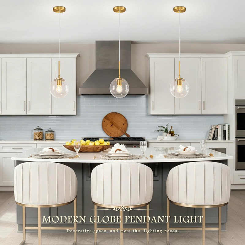 KoKo&Yukina 6" Modern Globe Pendant Light 2 Pack Mid-Century Gold