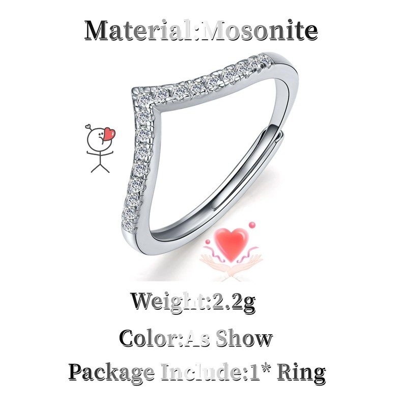 Ticome Sterling Silver Wishbone Ring,V-Shaped Stackable Ring,Straight Diamond Ring,Ring for