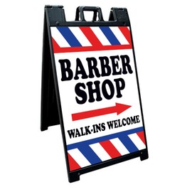 4 Less Co BARBER SHOP WALK INS WELCOME Signicade A-Frame Sign Sidewalk Pavement Street Sign wb-k