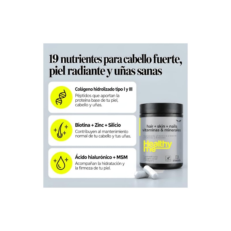 ETERNAL NUTRITION Healthy Me: Colágeno, Biotina y Ácido Hialurónico 60