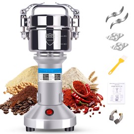 Greatrue 150g Electric Grain Mill Grinder, 304 Stainless Steel Flour Mill, 1500W High Speed Spice Grinder, Electric Grain Mill for Dry Wheat, Oats, Corn, Pepper and Coffee Beans