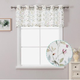 OWENIE - Cenefas florales para ventanas, mezcla de lino con textura de filtrado de luz, estampado de hojas, con ojales, cortinas de ventana pequeñas para cocina, recámara, sala de estar, sótano, cada