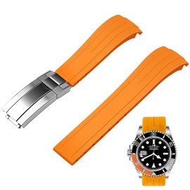 Juntan 20mm 22mm Curved End Rubber Watch Band, Tapered Silicone Curved Replacement Watch Strap Orange for Men Women with Classic Diving Buckle