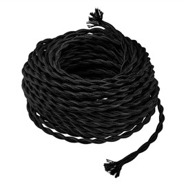 RTNLIT 32.8ft Twisted Cloth Covered Wire, 18-Gauge 2-Conductor Fabric Covered Lamp Cord, Vintage Electrical Wire for DIY Antique Industrial Lighting Project (Black)