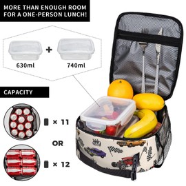 Car Lunch Box Vintage Cars Colorful Theme Lunch Bag Racing Black And White Grid Flag Lunch Boxes Bags Insulated Portable Large Capacity Cooler Bag With Handle For Boys Girls Men Women School Work