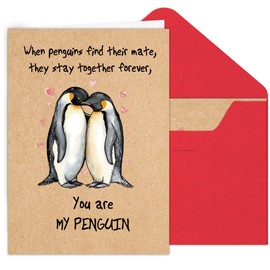 BFFPOSI Happy Anniversary Card For Him Her, Cute Penguin Valentines Day Card for Husband Wife, romantic Love Cards for Boyfriend Girlfriend, 21th 30th 40th 50th 60th 70th Birthday Card, Wedding Card