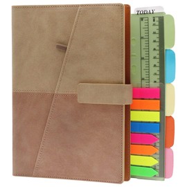 TSY A5 Spiral Notebook Organizer, 6 Rings Refillable Notebook Planner Journal Travel Notebook with Magnetic Button and Pen Holder, Line, 80 Sheets, Beige