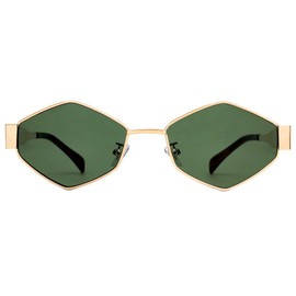 HERJOUR Trendy Retro Hexagon Sunglasses for Women Vintage 90s Classic Designer Sun Glasses Metal Frame Narrow Sunnies AR81046, Gold/Green, Medium