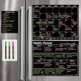 JJPRO Magnetic Dry Erase Monthly Calendar and Weekly Planner Blackboard for Fridge-Monthly Calendar Chalkboard,Weekly Planner Chalkboard for Refrigerator with Notepad Blackboard