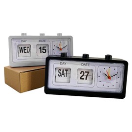 Headerbs Manual Jump Calendar Alarm Clock, Fashionable Manual Calendar Clock Table Stable for Study Room (White)