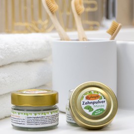 Birkengold Tooth Powder Mint 30 g Glass, Pack of 1, Plastic-Free, Packed in Glass Jar, 100% Natural Ingredients, No Foaming Agents and Preservatives, Natural Cosmetics Certified, Vegan