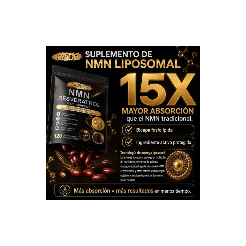 Gwynne Nmn Resveratrol Complejo 1200mg Suplemento Coq10 Glutatión Aumentar Energía