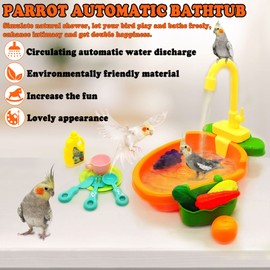 kathson Parrot Bathtub Bird Automatic Bathtub with Faucet Multifunctional Parakeet Shower Box Bird Bathing Tub Pool Toy with Fountain for Small Medium Birds Parakeet Cockatiel Lovebird Budgie