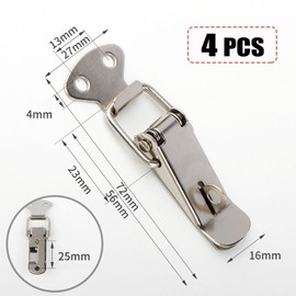 Stainless Steel Tension Clasp with Screws, 56mm Lever Clasp, Spring Toggle Latch Hasp, Catch Clamp Clip, Box Closure, Cap Lock for Toolbox Drawer Chest Case Cabinet (4, 56 mm)