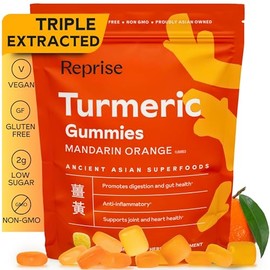 Reprise Gomitas De Cúrcuma Para Mujeres | Gomitas De Suplemento De Cúrcuma Para La Inflamación | Gomitas De Cúrcuma Para Adultos | Curcumina Natural, Baja En Azúcar, Vegana, Sabor A Mandarina, 45 Unid