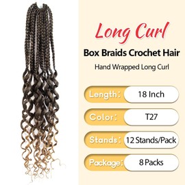SECPOCPONY Long Boho Curl Box Braids Crochet Hair 18 Inch 8 Packs Pre looped French Curl Braiding Hair for Black Women Crochet Goddess Box Braid with Curly Ends (T27)