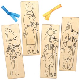 Baker Ross AT853 Make Your Own Egyptian Wooden Bookmarks, Colour in Kits for Kids Arts and Crafts Projects (Pack of 8), Assorted,Orange,Red