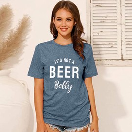 It's not a Beer Belly T Shirt Women Pregnancy Announcement Shirt Letter Print O Neck Top Tee Blouse (XX-Large, Blue)