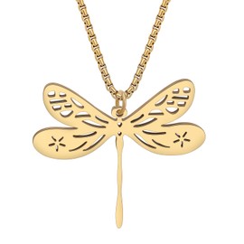 DALANE Stainless Steel Cute Dragonfly Necklace 18k Gold Plated Pendant Fashion Jewelry Spring Summer Gifts for Women Charms (Gold Plated E)