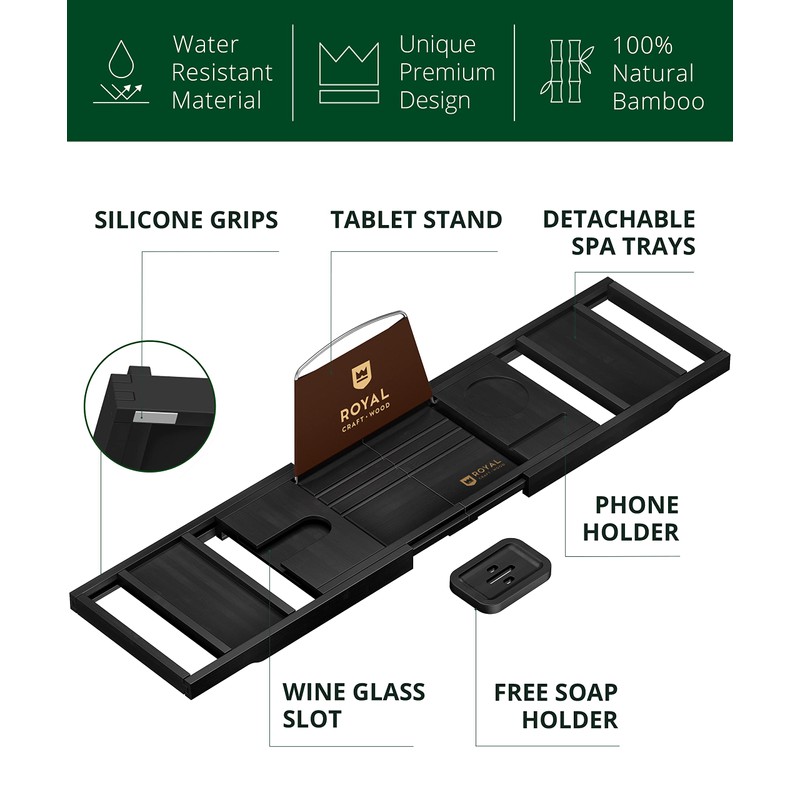 ROYAL CRAFT WOOD Premium Foldable Bathtub Tray - Wood Bath