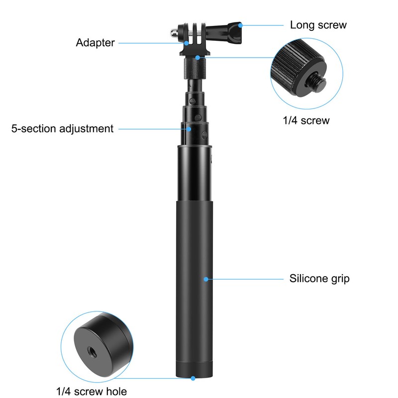 PULUZ Extended Invisible Selfie Stick with Screw Rod Adapter for