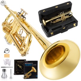 AKLOT Hand-Hammered Bell Bb Trumpet: Smooth Valve Action, Clear-Lacquered Brass Body, Standard Trumpet Beginner Set with Leather Case, Lesson Book, Trumpet Mute, Mouthpiece, Cleaning Kit (SNR-BrzSF)
