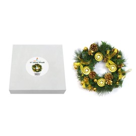Mega Candles Christmas Advent Wreath with Gold Ribbon Accents and Gold Ring Candle Holder, Great Holiday Traditional Décor