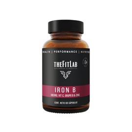 Iron B - Suplemento de Hierro con Vitamina C, Grupo B y Zinc - Frasco de vidrio con 60 Cápsulas - Suministro para dos meses de consumo