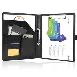 Writing Case 2 Ring Binder A4 Conference Folder Magnetic Closure Waterproof Organiser Folder Document Folder Black