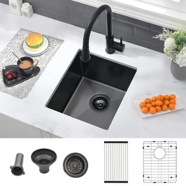 13 Black Bar Sink-VASOYO 13”x15” Undermount Bar Sink Deep Bar Prep Sink 16 Gauge Gunmetal Black Stainless Steel Undermount Kitchen Sink Outdoor Bar Sink Laundry RV Sink Single Bowl
