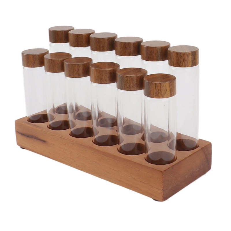 Coffee Bean Storage Tubes with Walnut Wood Stand Lid Glass