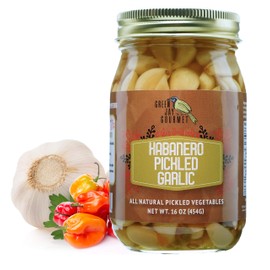 Green Jay Gourmet Pickled Garlic Cloves in a Jar - Habanero Pickled Garlic - Fresh Garlic Bulbs for Cooking - Natural Ingredients - Freshly Made - Spicy, Pre-Prepared Garlic - 16 Ounce Jar