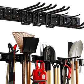 NattyDot Garage Tool Organizer Wall Mount 49.5inch with 9 Hooks Ski Rack for Garden Shovel Holder Garage Wall Organizer Wall Mount Tool Holder for Rack Shovel Shed(Black)