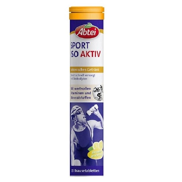 Abtei Sport Iso Aktiv - Nahrungsergänzung für schnelle Versorgung mit Elektrolyten - isotonisches Getränk mit Zitronengeschmack - 1 x 15 Brausetabletten