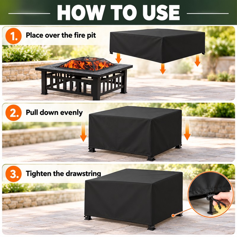 Waterproof Square Fire Pit Cover for Outdoor Protection – 210T